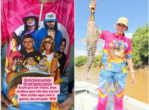 15:43 - 
							Ana Castela e Zé Felipe personalizam looks iguais para 2º dia de pesca em MT: 'trem mais feio do mundo'